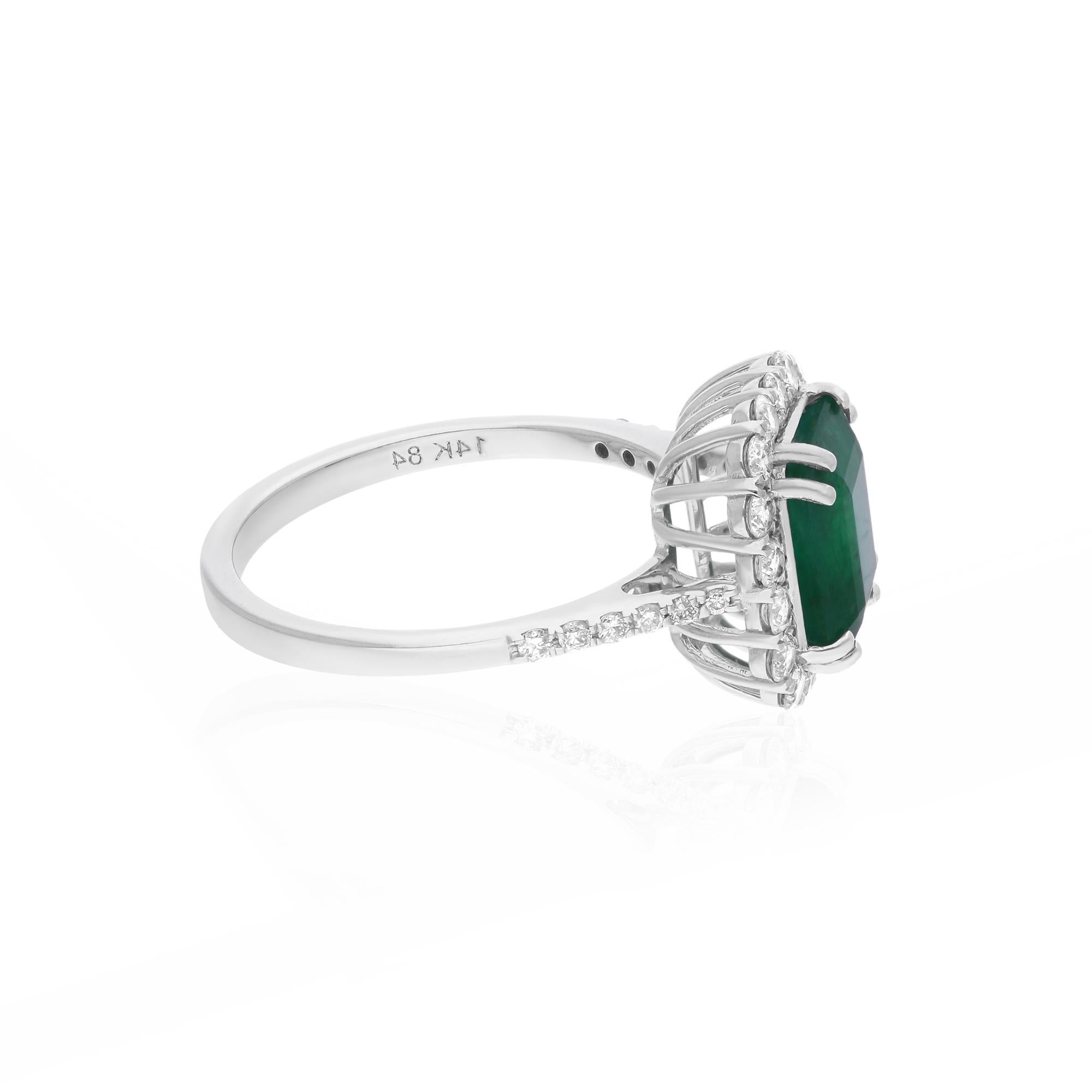 2 Karat Smaragd-Ring 0,57 Karat SI Reinheit HI Farbe Diamant 14 Karat Weißgold (Moderne) im Angebot