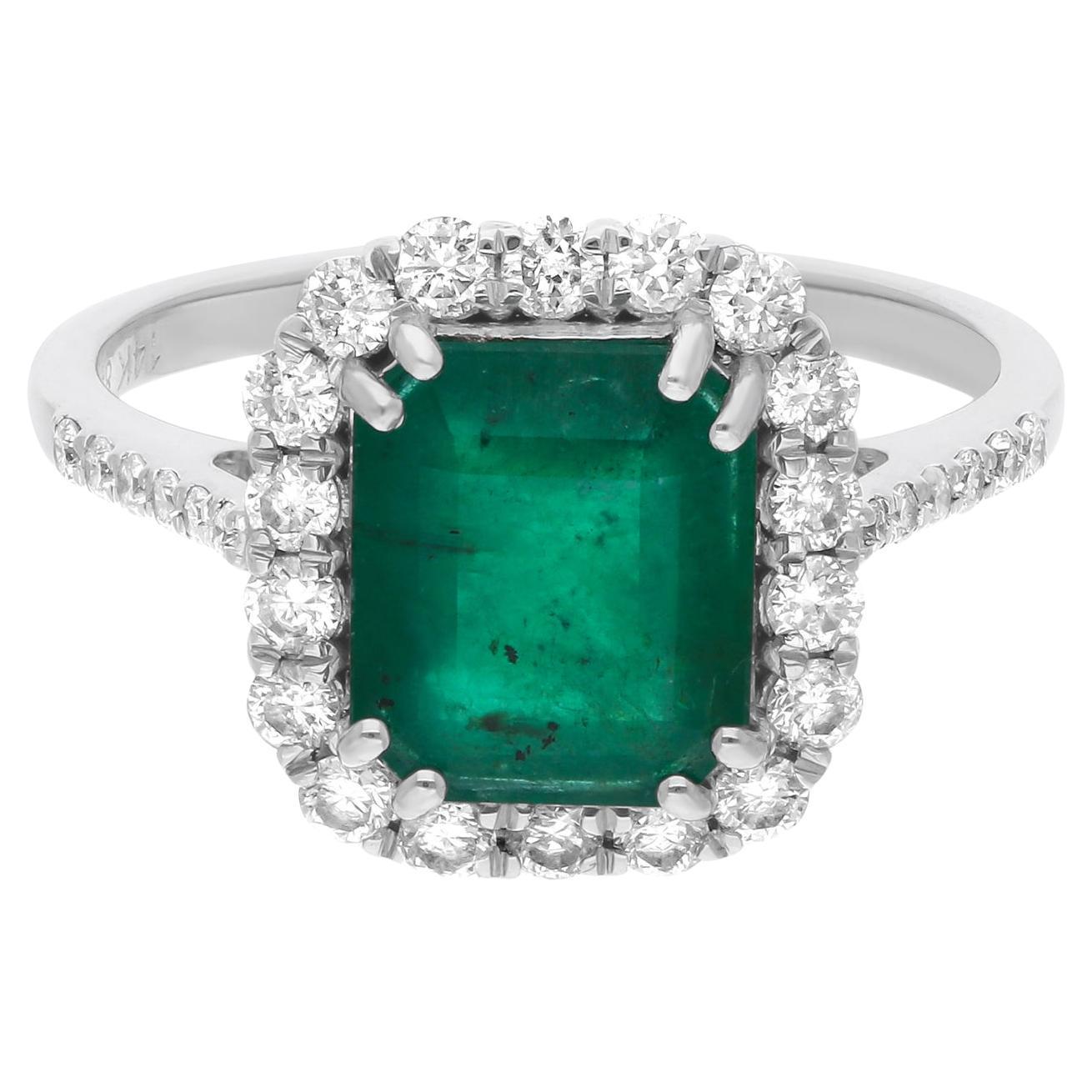 2 Carat Emerald Ring 0.57 Carat SI Clarity HI Color Diamond 14 Karat White Gold