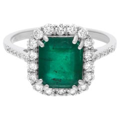 Bague émeraude 2 carats 0.57 carat SI Clarity HI Color Diamond 14 Karat White Gold
