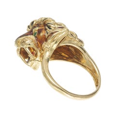 .2 Carat Emerald Yellow Gold Enamel Lions Head Cocktail Ring