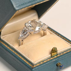 2 Carat Rose Cut Engagement Ring. GIA Diamond Three Stone Ring Platinum K VS2