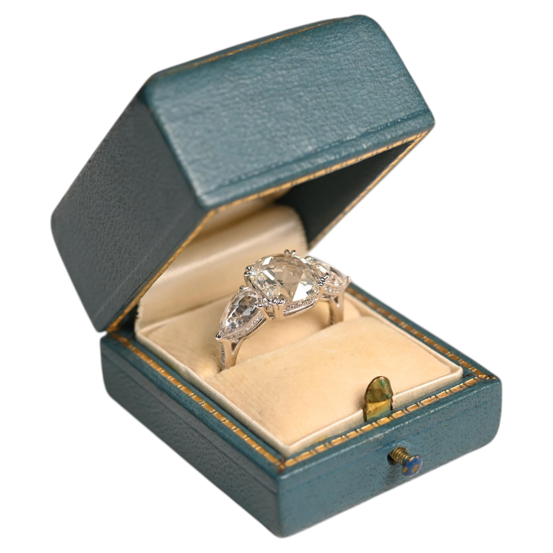 2 Carat Engagement Ring. GIA Rose Cut Diamond Three Stone Ring Platinum K VS2