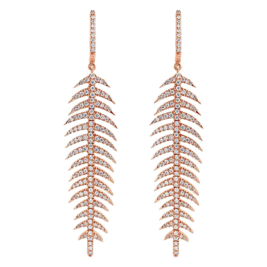 2 Carat F Color VS Clarity Diamond Leaf-Fishbone Drop Earring in 18K Gold