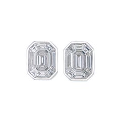 2 carat face up (each) Pie-Cut Emerald shape  Bezel set diamond stud Earrings