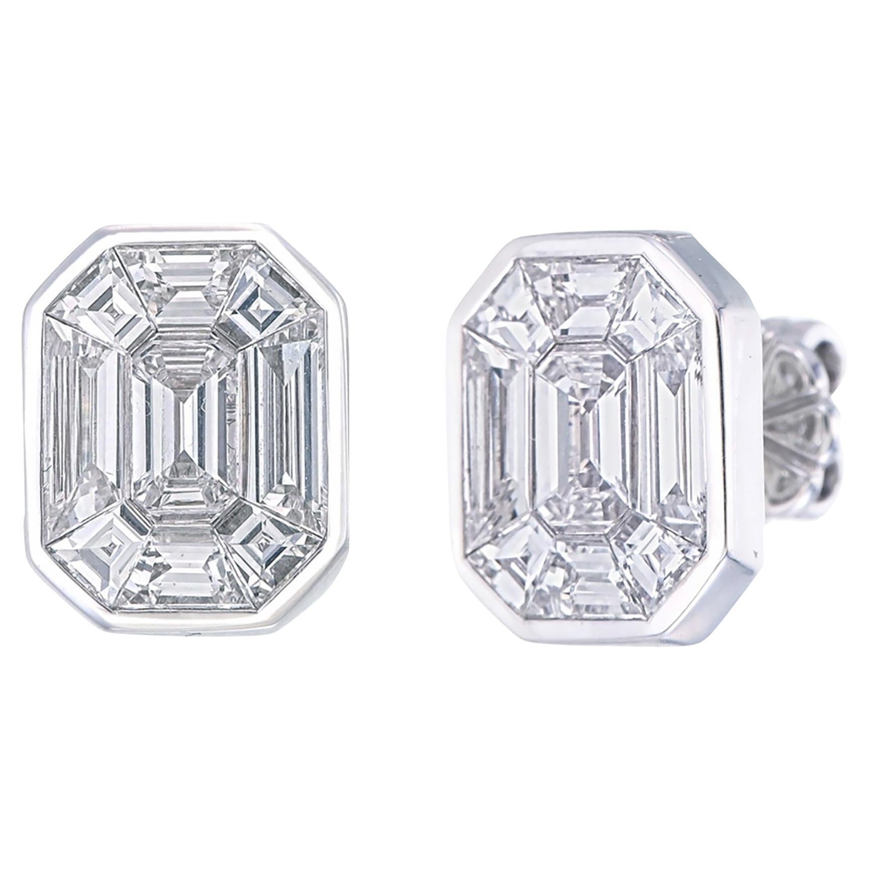 2 carat face up (each) Pie-Cut Emerald shape  Bezel set diamond stud Earrings