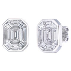2 carat face up (each) Pie-Cut Emerald shape  Bezel set diamond stud Earrings