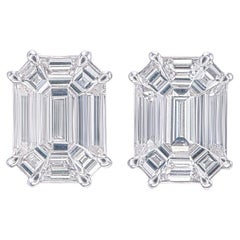 10 carat face up emerald cut piecut diamond ear studs