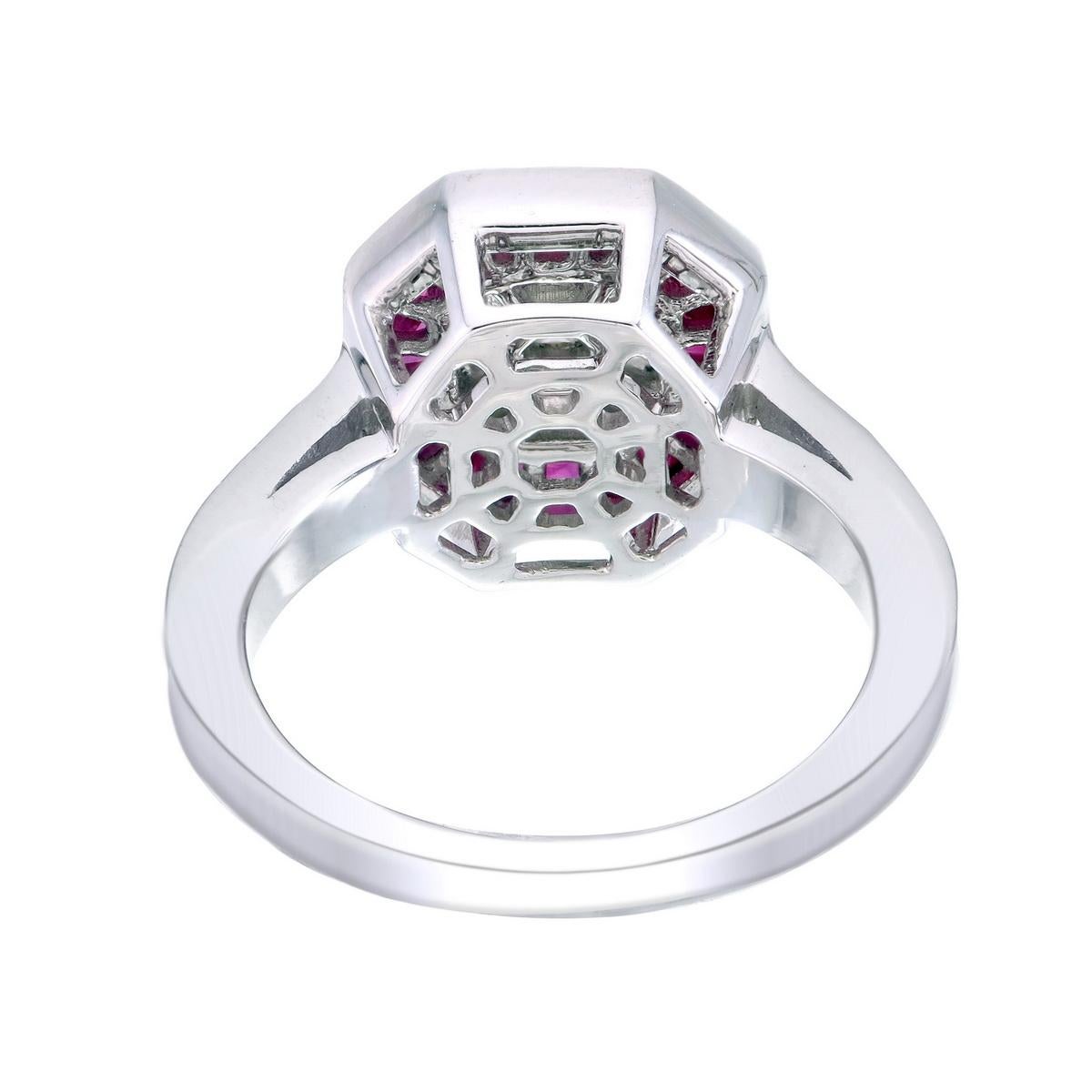 2 Karat nach oben gemischter Diamant Asscher-Schliff Illusion mit Rubin Ring (Kunsthandwerker*in) im Angebot