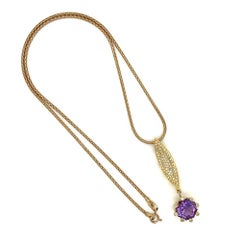2 Karat Fancy Cut Amethyst und Diamant Gold Drop Vintage Anhänger Halskette