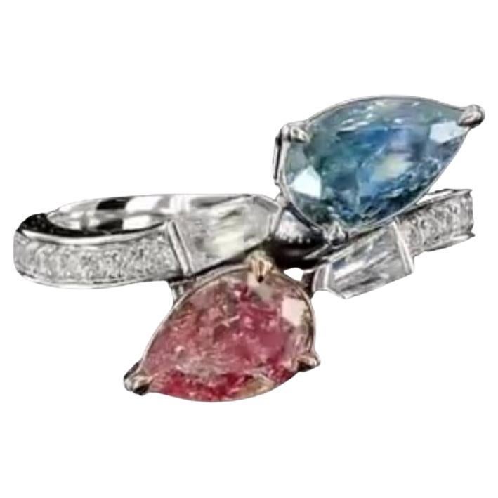 Bague cocktail rose et bleue de 2 carats certifiée AGL