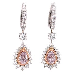 2 Carat Light Pink Diamond Drop Earrings, GIA Certified, Set In 18k White Gold.