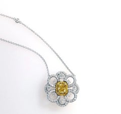 2 Carat Fancy Vivid Yellow and White Diamond Pendant Necklace 18K Gold GIA Cert.