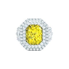 2 Carat Fancy Yellow Canary Cushion Double Halo Diamond Engagement Ring