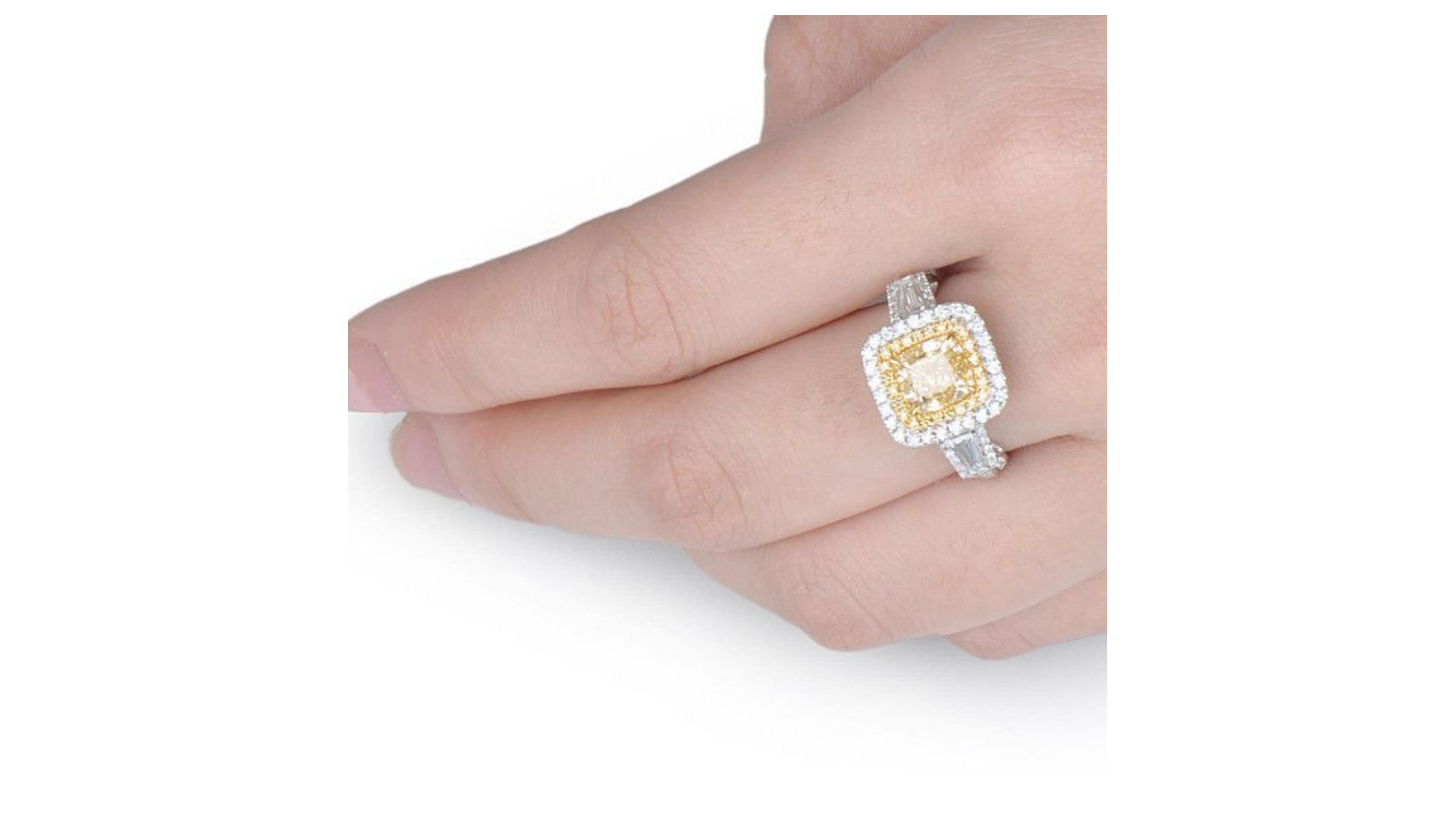 Contemporary 2 Carat Fancy Yellow Diamond Ring 18 Karat White Gold For Sale
