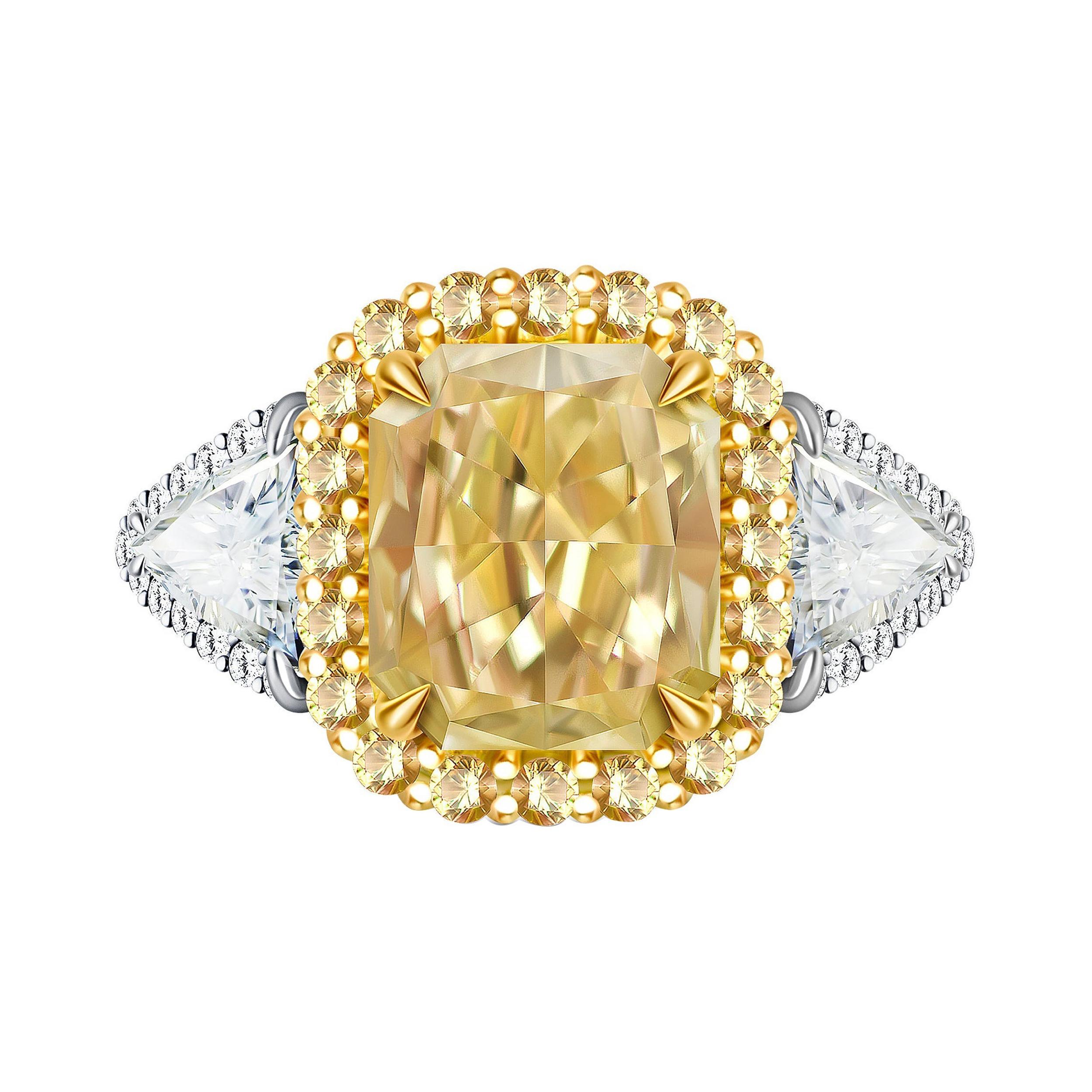 Customizable 2 Carat Fancy Yellow Diamond White and Yellow Diamonds 18 Karat White Gold Ring For