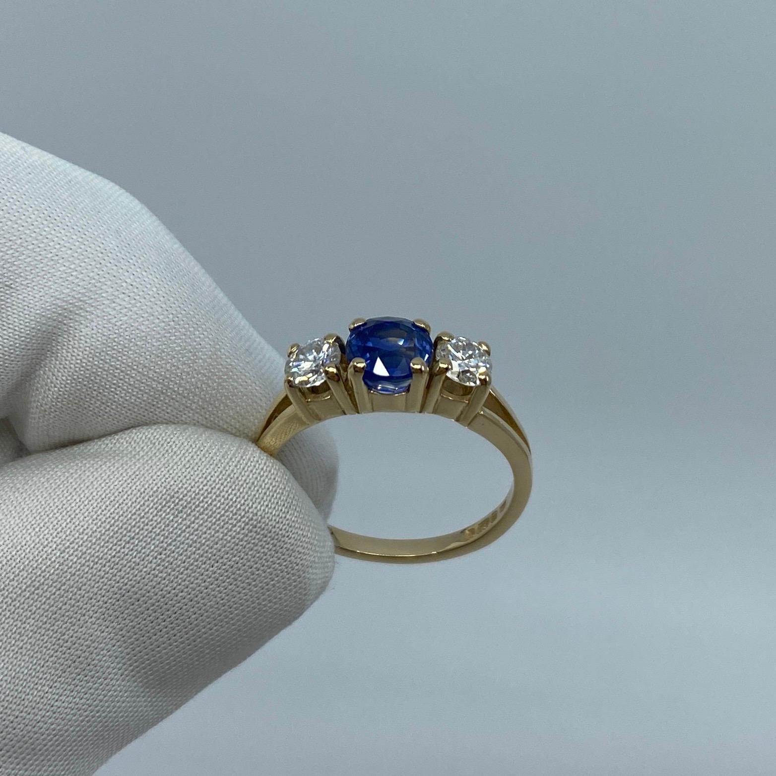 2 Carat Fine Cornflower Blue Ceylon Sapphire and Diamond Three-Stone Gold Ring 5