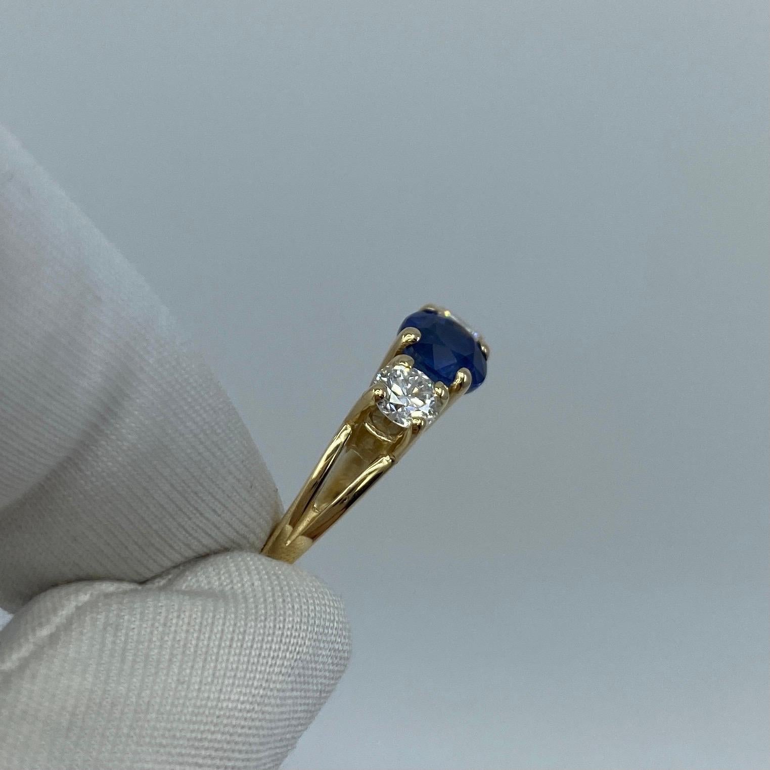 2 Carat Fine Cornflower Blue Ceylon Sapphire and Diamond Three-Stone Gold Ring 6