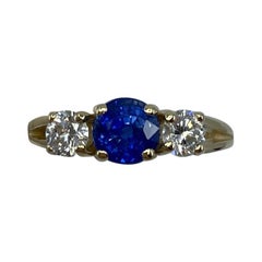 2 Carat Fine Cornflower Blue Ceylon Sapphire and Diamond Three-Stone Gold Ring