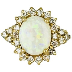 2 Carat Fire Opal, Halo 14 Karat Ring, Contemporary 1.50 Carat Diamonds