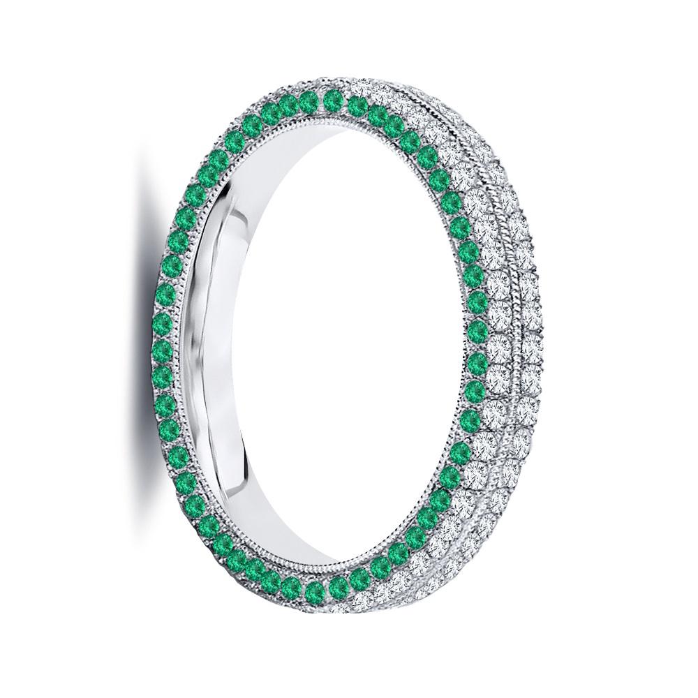 For Sale:  2 Carat Four Row Diamond & Natural Green Emerald Eternity Band 2