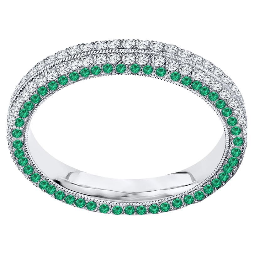 Eternity-Ring, 2 Karat, vierreihiger Diamant und natürlicher grüner Smaragd