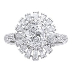 Rapporto GIA Certificato 2 Carati G VS Ovale Taglio Baguette Diamante Anello di fidanzamento aureolato