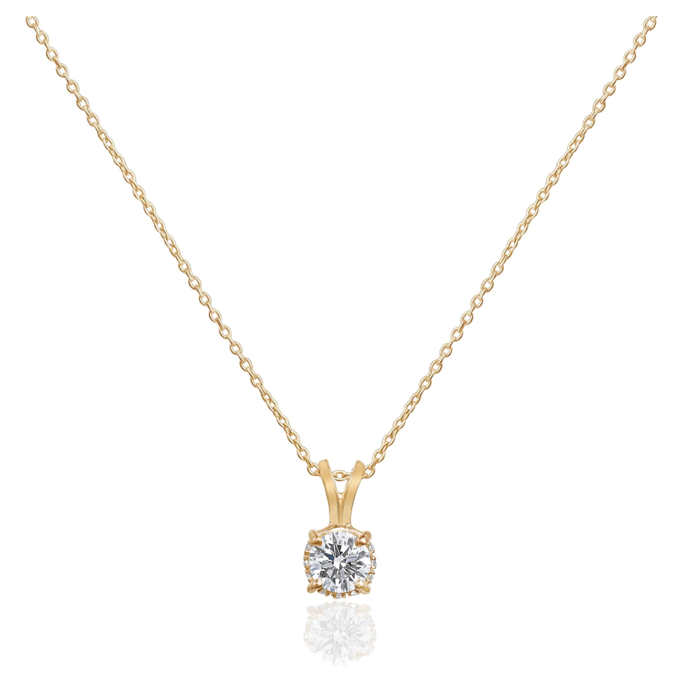 GIA Report Certified 2 Carat G VS Round Cut Diamond Hidden Halo Pendant Necklace