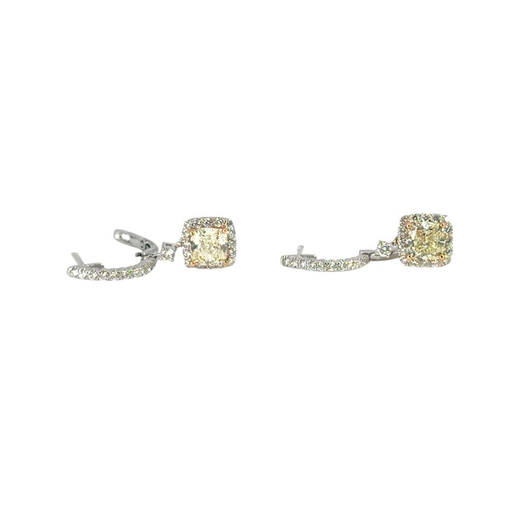 Boucles d'oreilles pendantes en diamant de 2 carats certifié GIA et taillé en coussin en vente 4