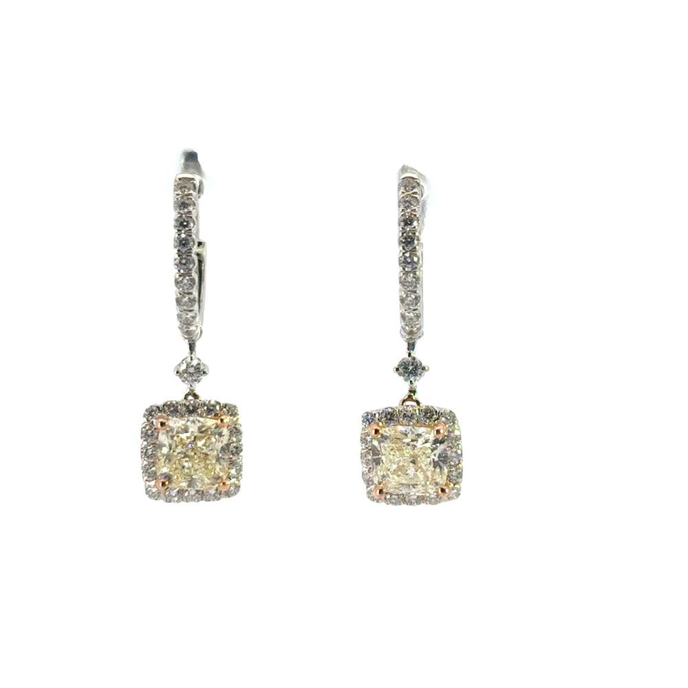 Boucles d'oreilles pendantes en diamant de 2 carats certifié GIA et taillé en coussin en vente 1