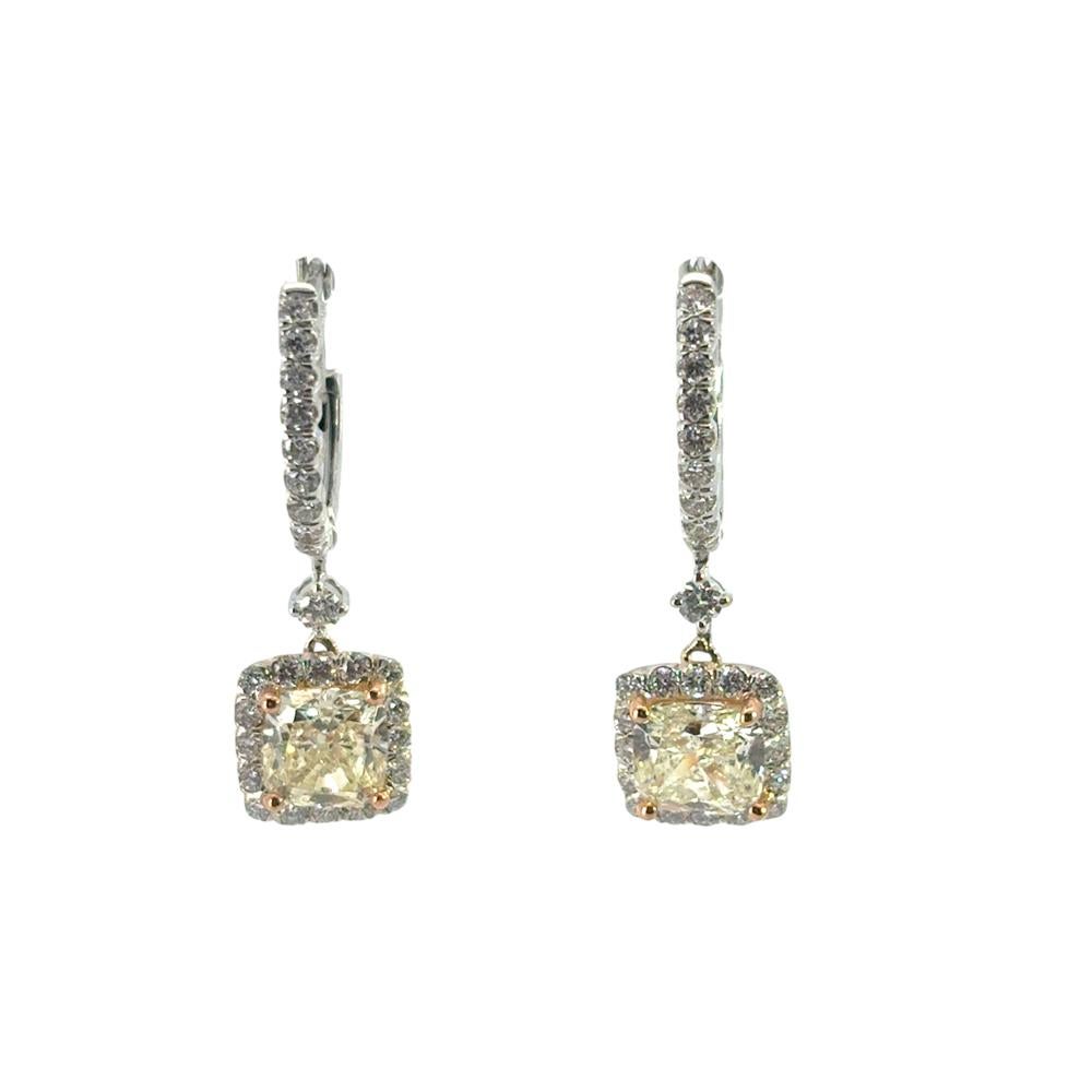 Boucles d'oreilles pendantes en diamant de 2 carats certifié GIA et taillé en coussin en vente 2