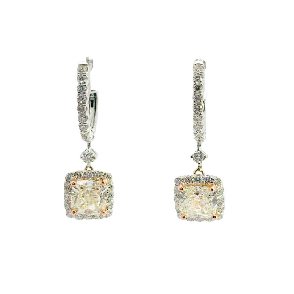 Boucles d'oreilles pendantes en diamant de 2 carats certifié GIA et taillé en coussin en vente 3