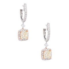 Boucles d'oreilles pendantes en diamant de 2 carats certifié GIA et taillé en coussin