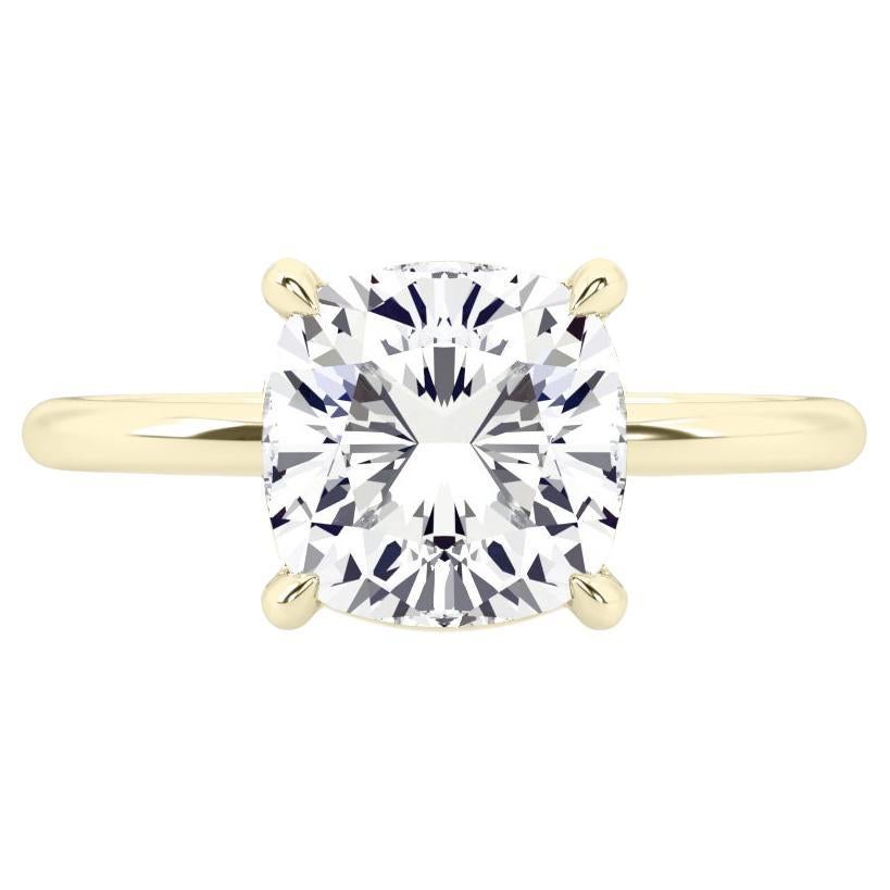 GIA Certified 2 Carat Cushion Cut Solitaire Diamond Engagement Ring 14k Gold