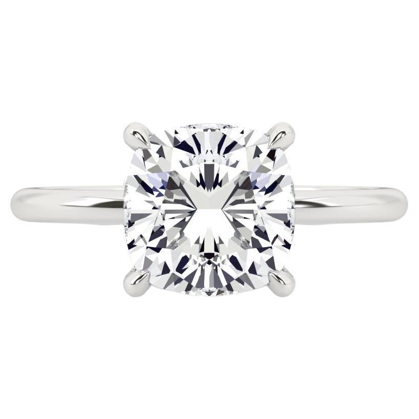 GIA Certified 2 Carat Cushion Cut Solitaire Diamond Engagement Ring in Platinum