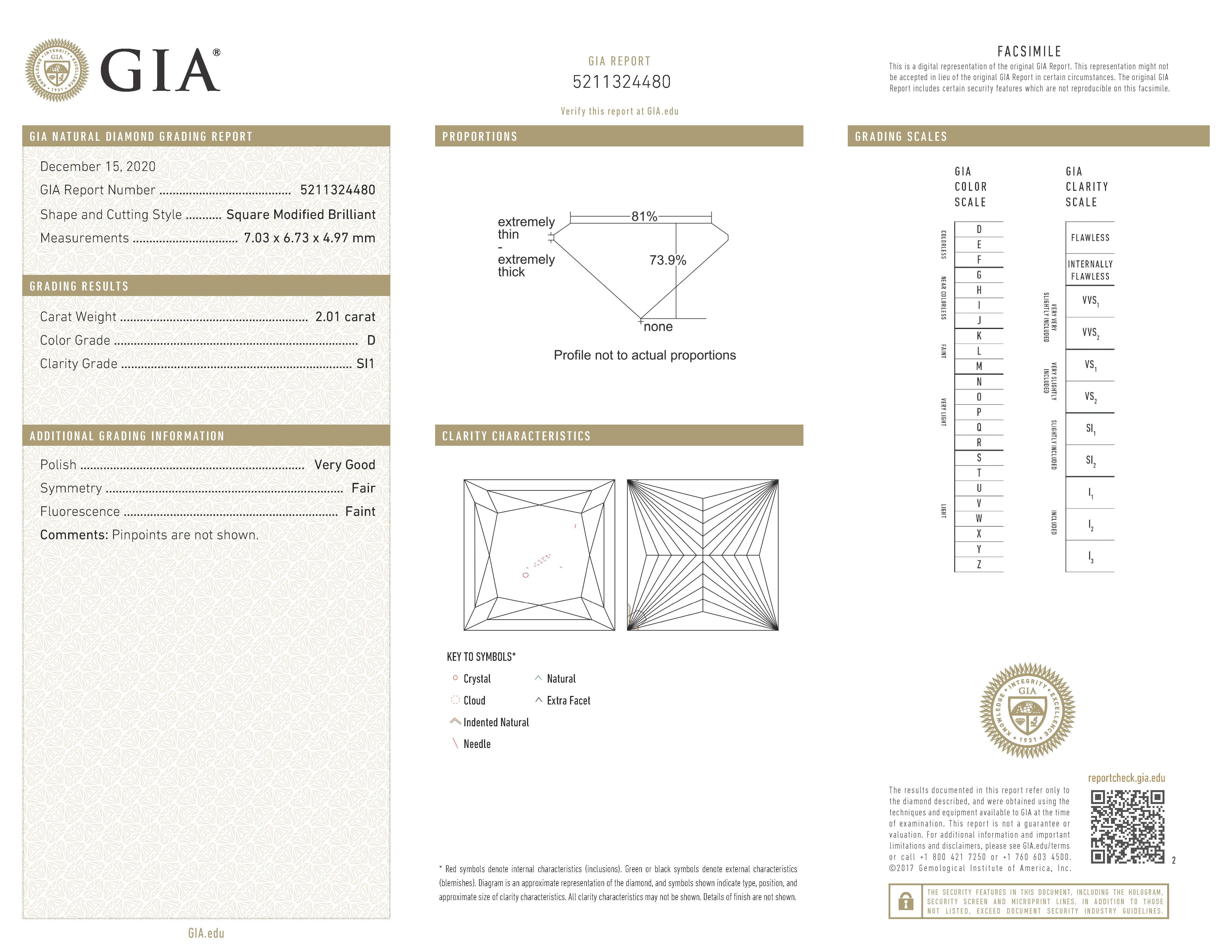 2 Carat GIA Certified D-SI1 Engagement Ring Platinum and 18 Karat Yellow Gold 1