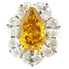 2 Carat GIA Certified Fancy Deep Brownish Orangy Yellow Diamond and Diamond Ring