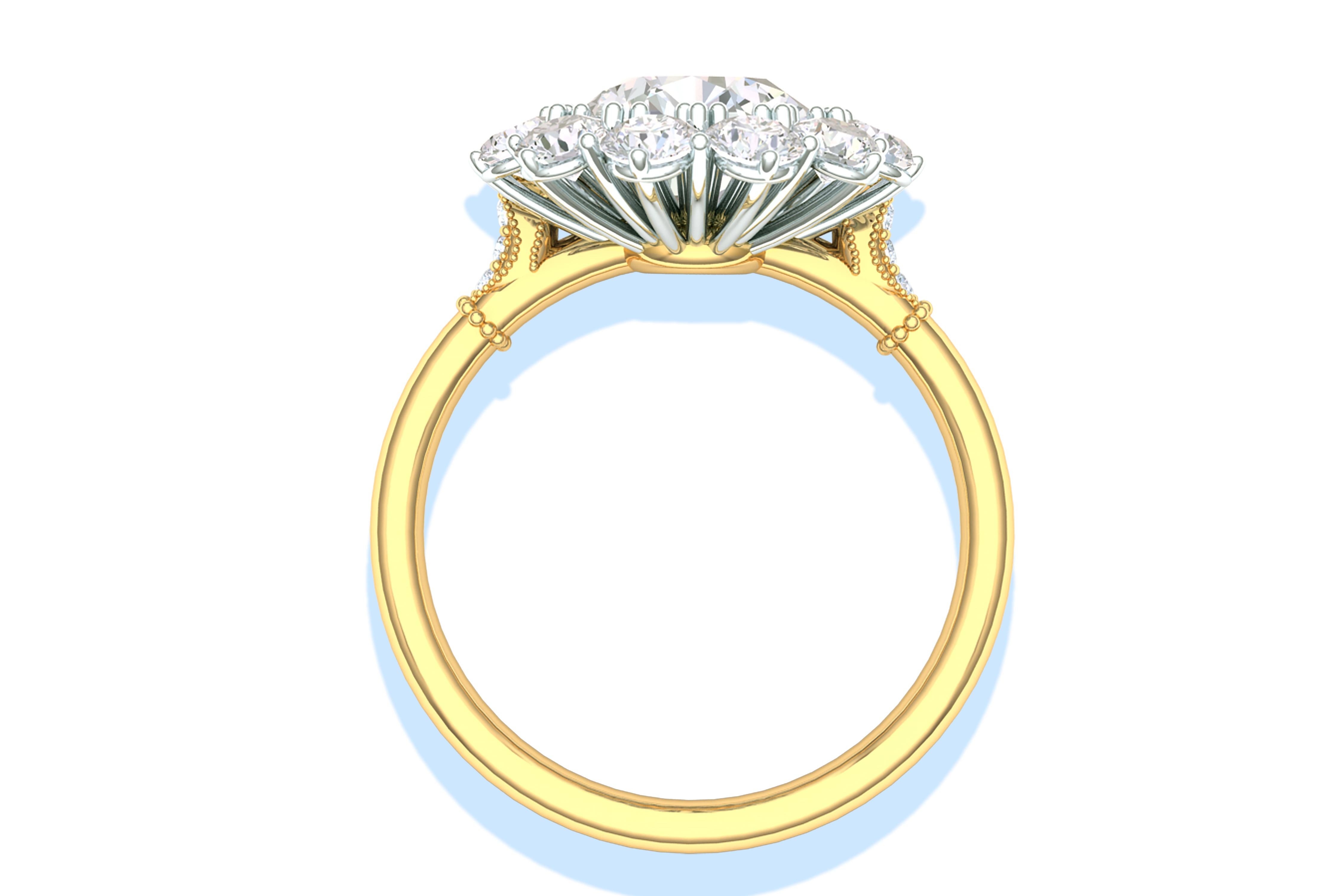 2 Carat GIA Certified k-vs2 Diamond Ring Platinum and 18 Karat Yellow Gold In Excellent Condition In Aliso Viejo, CA