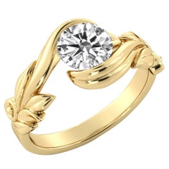 2 Carat GIA Round Cut Diamond Engagement Ring, Vine Leaf Setting Diamond Ring
