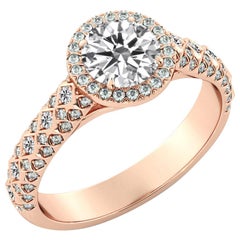 2 Carat GIA Round Diamond Engagement Ring, 18 Karat Rose Gold Vintage Halo Ring