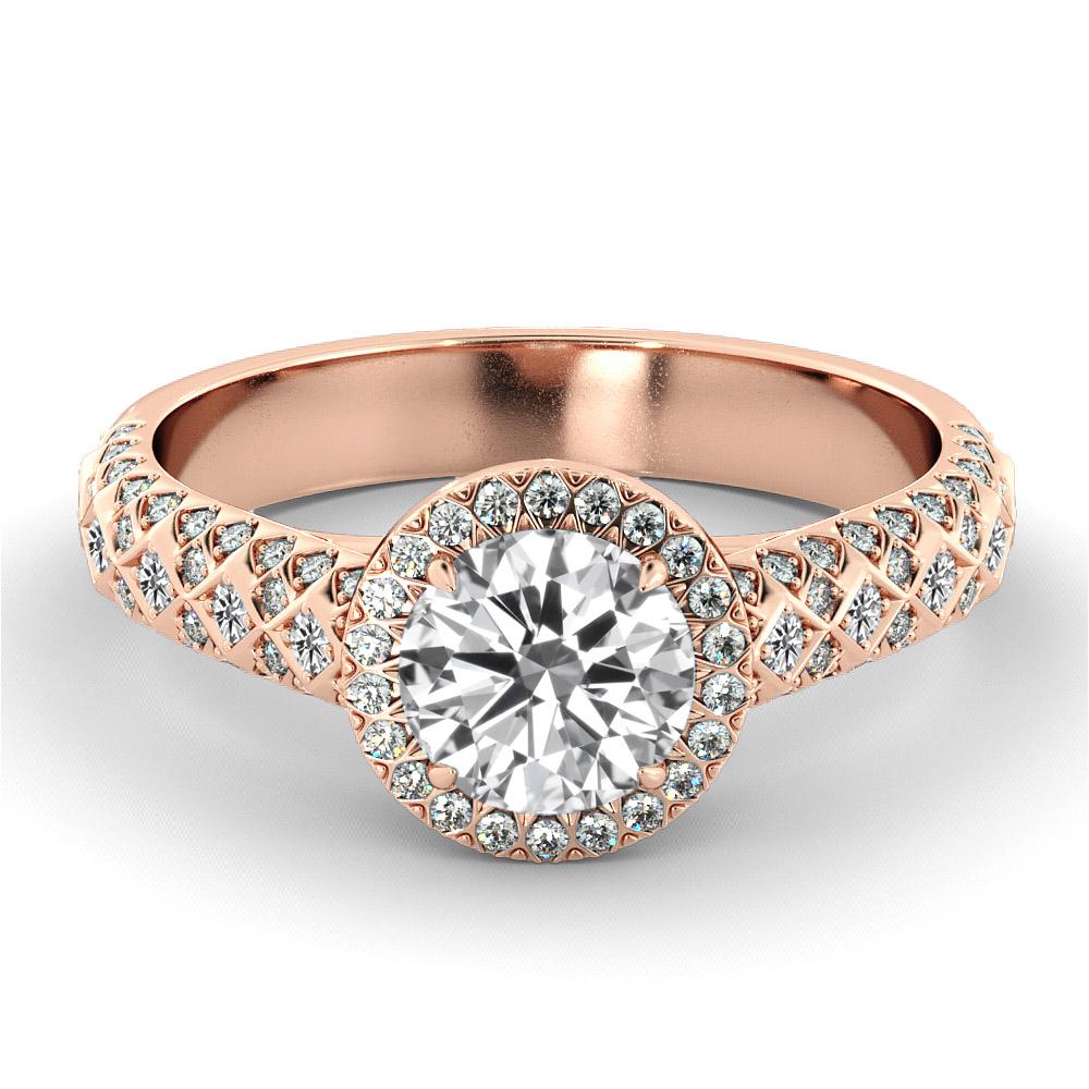 Beautiful solitaire with accents style GIA certified diamond engagement ring. Ring features a 1.5 carat round cut 100% eye clean natural diamond of F-G color and VS2-SI1 clarity and it is surrounded by 100 smaller natural diamonds of approx. 0.50