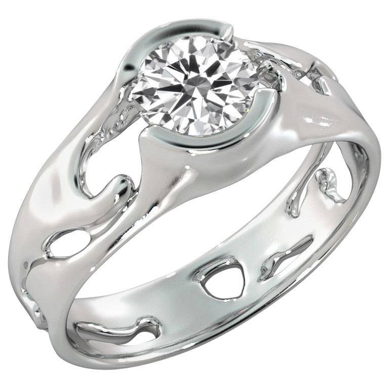 2 Carat GIA Round Diamond Engagement Ring, Solitaire Bezel 18 Karat White Gold