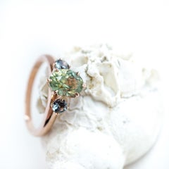 2 Carat Green Sapphire and Spinel stone Engagement Rings Three-Stone Ring