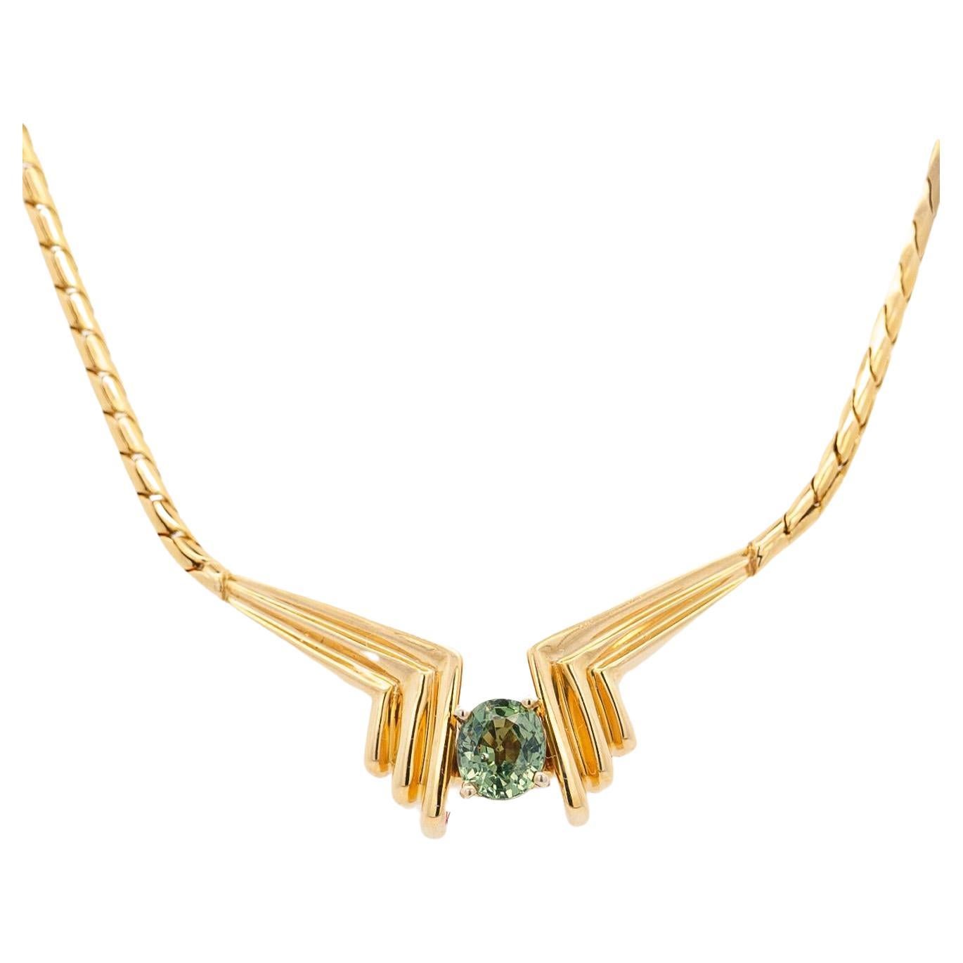 2 Carat Green Sapphire Wonder Woman 14K Gold Snake Chain Necklace For Sale