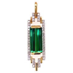 2 Carat Green Tourmaline and Diamond Gold Pendant