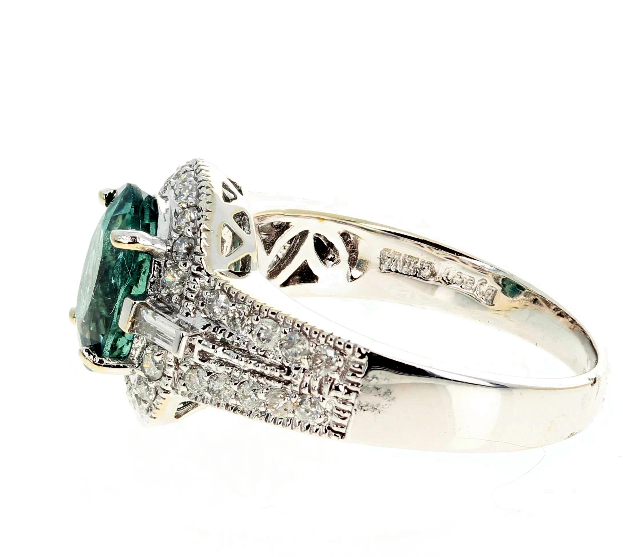 AJD Elegant 2 Ct Intense Natural Green Tourmaline & Diamond White Gold Ring For Sale 3