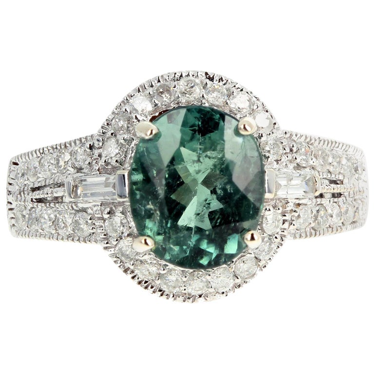 2 Carat Green Tourmaline and Diamond Ring For Sale at 1stdibs