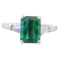 2 Carat Green Tourmaline and Tapered Baguette Diamond Platinum Ring