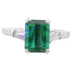 2 Carat Green Tourmaline and Tapered Baguette Diamond Platinum Ring