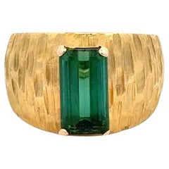 2 Carat Green Tourmaline Brushed Gold Dome Unisex Vintage Ring