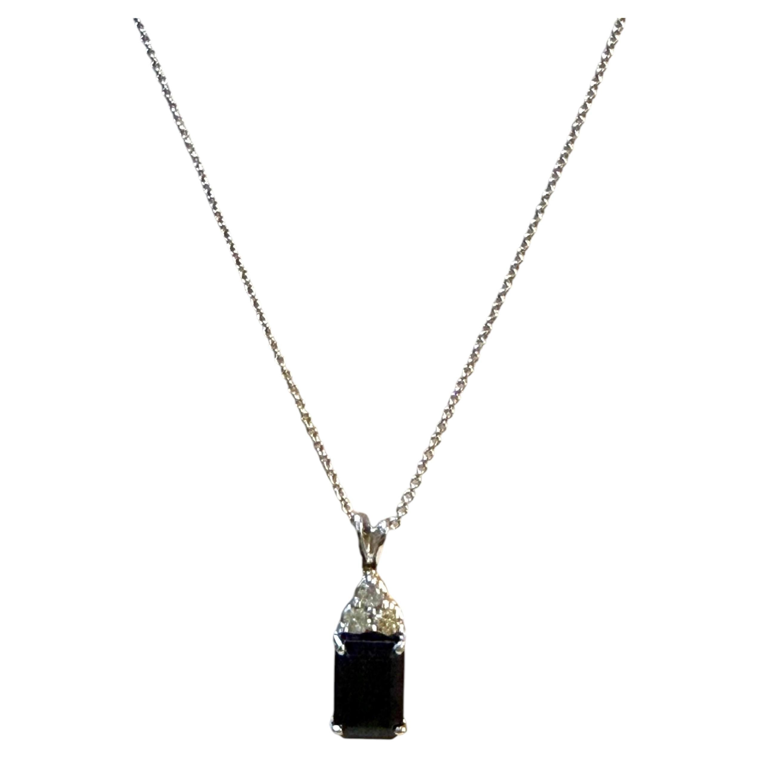 2 Carat Green Tourmaline & Diamond Pendant / Necklace 14 Karat White Gold, 16"L